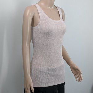 KAREN KANE Metallic Ribbed Knit Tank Top Pale Flesh Pink Size XS